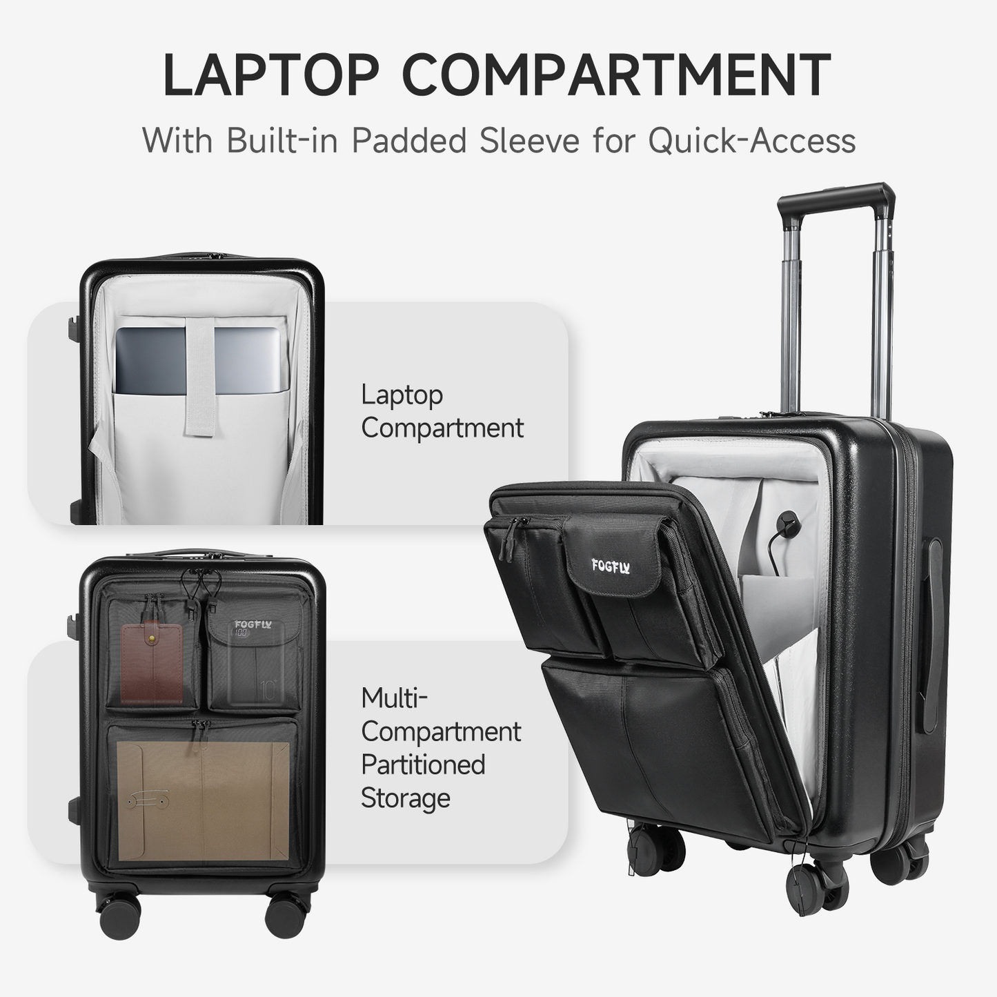 20 Inch Carry On Luggage, Airline Approved Expandable Softside Suitcase with PC Hardshell Front, USB Port, Spinner Wheels & TSA Lock – Lightweight 20" Travel Luggage (20inch without Luggage tag)