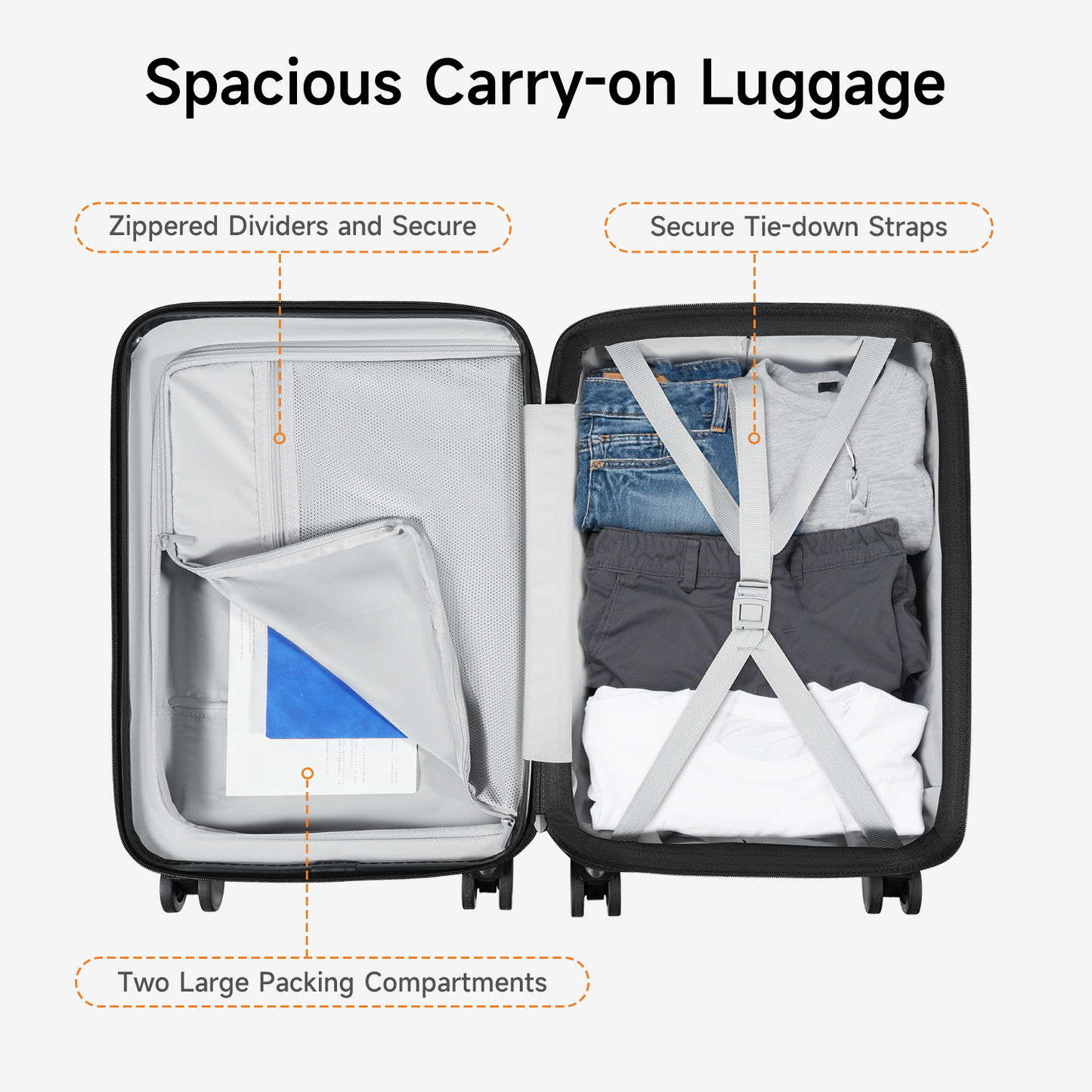20 Inch Carry On Luggage, Airline Approved Expandable Softside Suitcase with PC Hardshell Front, USB Port, Spinner Wheels & TSA Lock – Lightweight 20" Travel Luggage (20inch without Luggage tag)