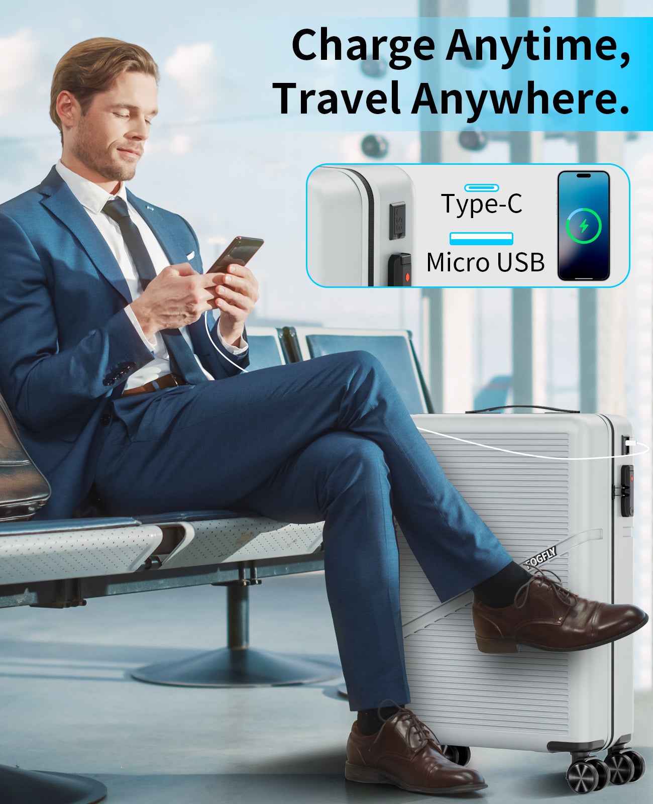 Carry On Luggage Airline Approved 20 Inch Hardside Suitcase with Spinner Wheels, Lightweight PC Rolling Luggage with TSA Lock & USB Charging Port for Travel